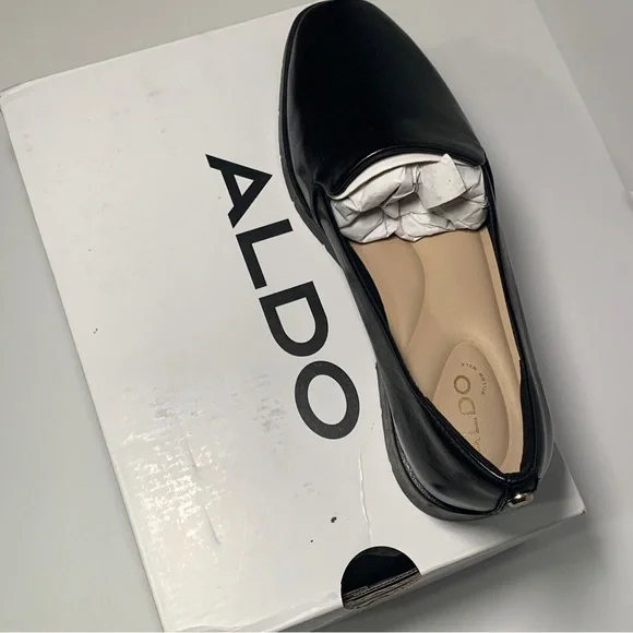NEW ALDO Women's Slip on Black Genuine Leather Loafers Size 6 Flats Shoes - Picture 7 of 14